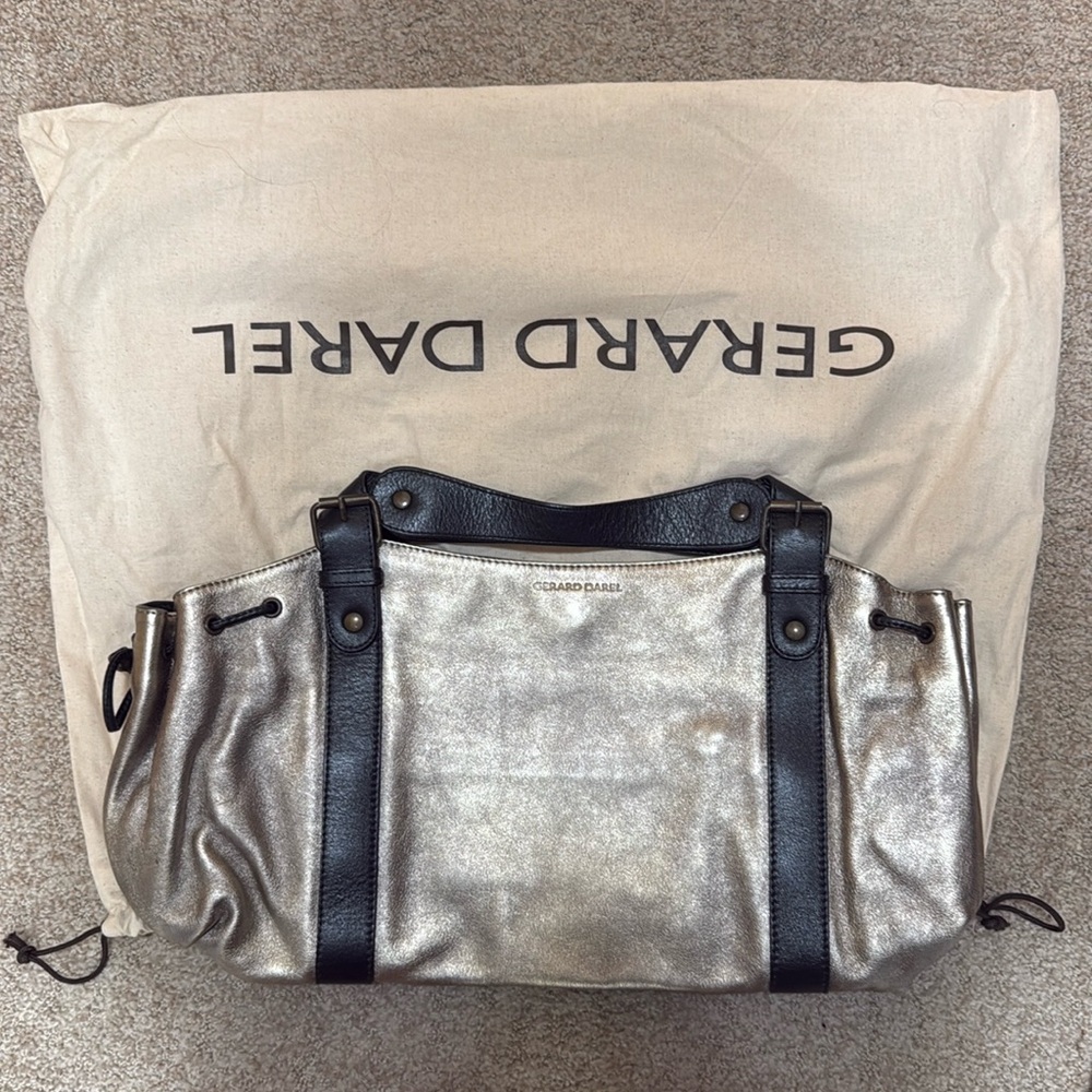 Gerard Darel Silver Satchel Tote & Wallet